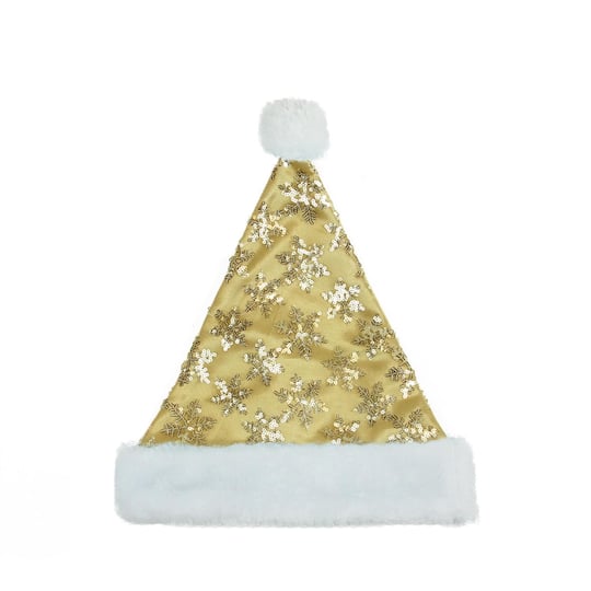 14&#x22; Adult Medium Sequin Snowflake Santa Hat, Gold